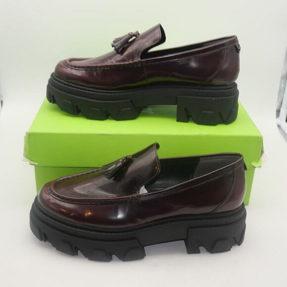 NEW Sam Edelman Women's 9.5 Dandrea Mega Lug Chunky Leather Loafers Burgundy - Picture 2 of 13